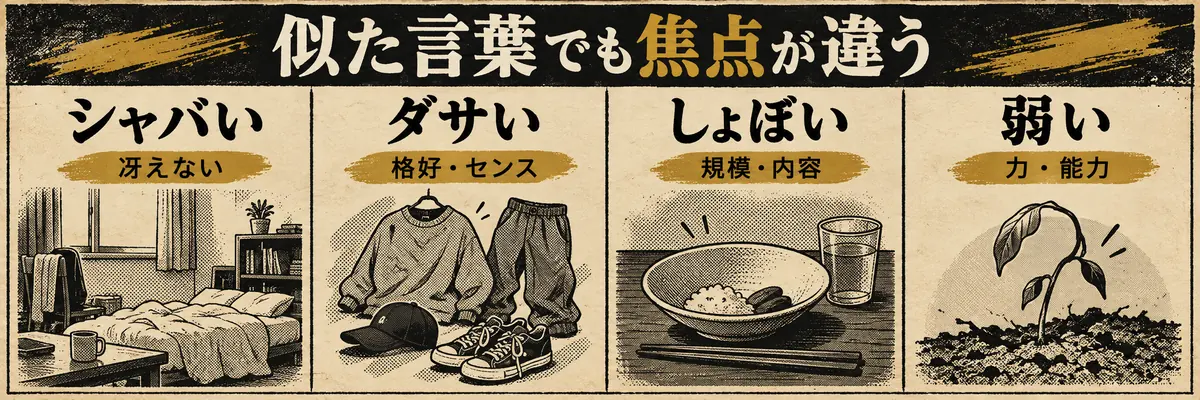 シャバい・ダサい・しょぼい・弱いの意味の違い